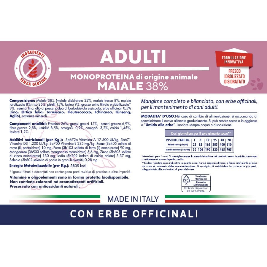 Sacco alimento secco Vet Line Adulti Maiale 12,5 kg per cani adulti monoproteico senza glutine Sacco alimento secco Vet Line Adulti Maiale 12,5 kg per cani adulti monoproteico senza glutine